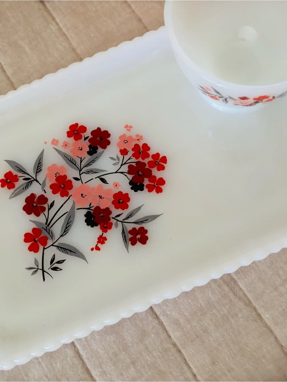 Anchor Milk Glass Snack Set Primrose Pattern